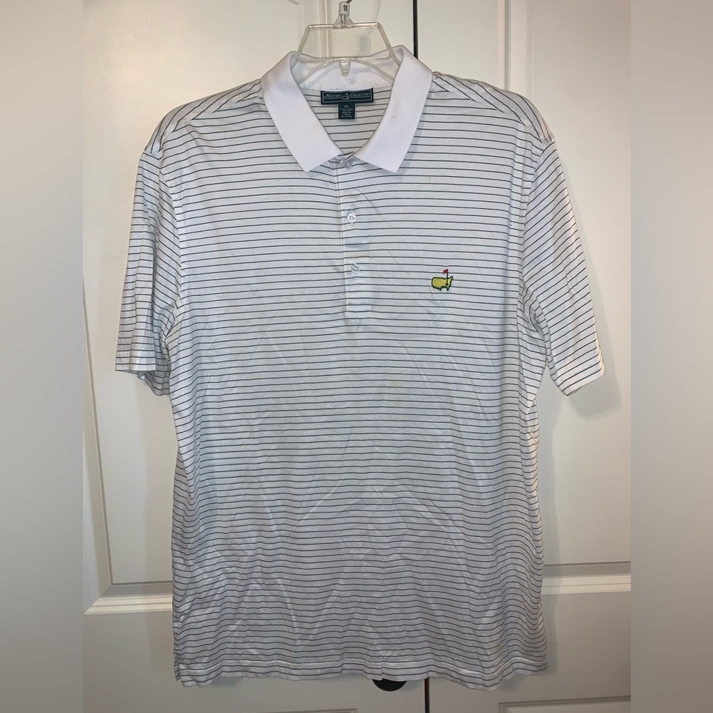 Men's White/green Striped Masters Collection Polo